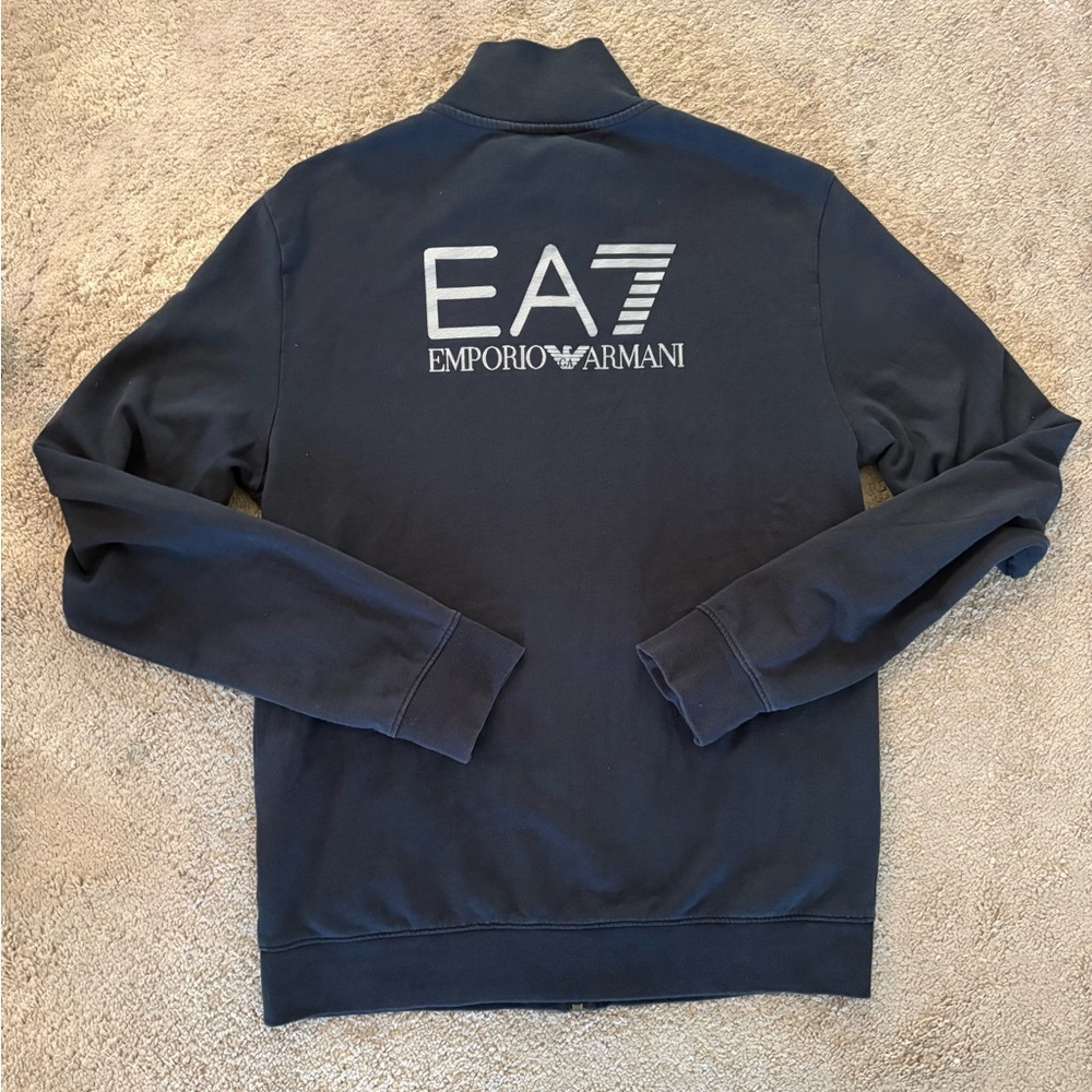 Emporio Armani EA7 Black Zip-Up Logo Sweater Size Small